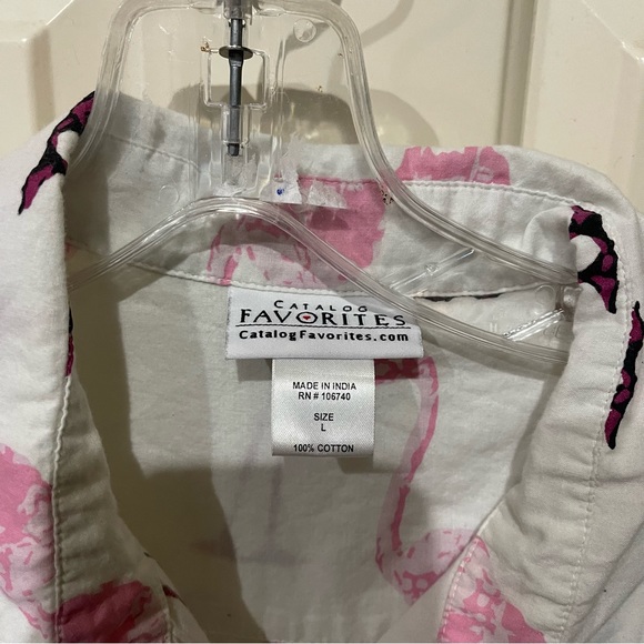 Catalog Favorites Standing Flamingo Print Pattern Long Sleeve Dress Shirt Size L - Picture 7 of 7